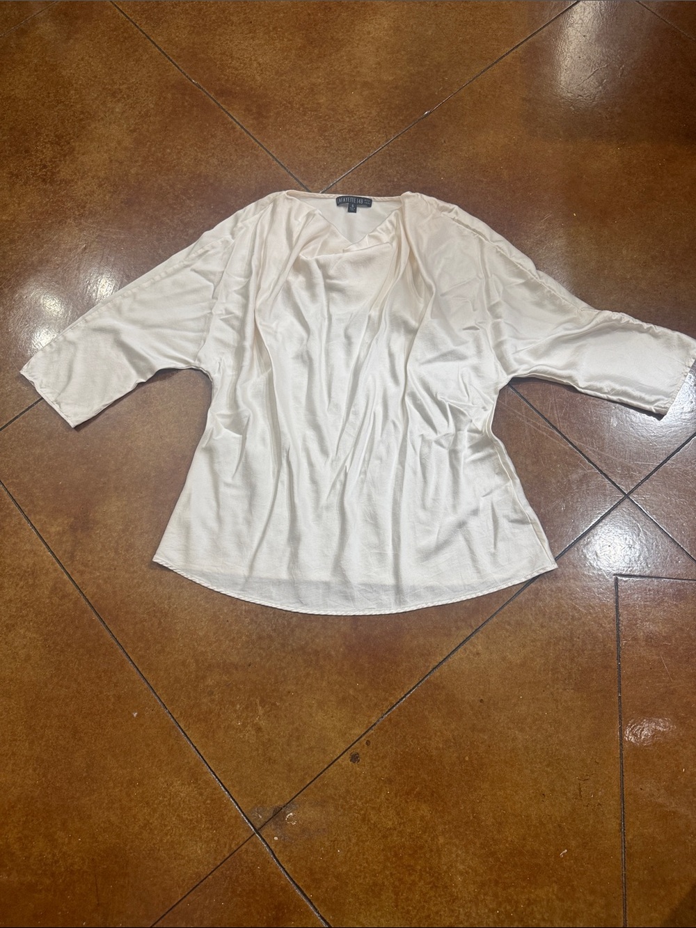 Lafayette 148 New York Ivory Draped V-Neck Blouse